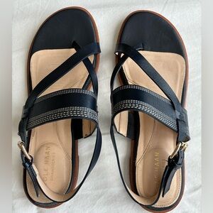 Cole Haan Grand Series Leather Sandal in Blue with White Stitching, Size 8